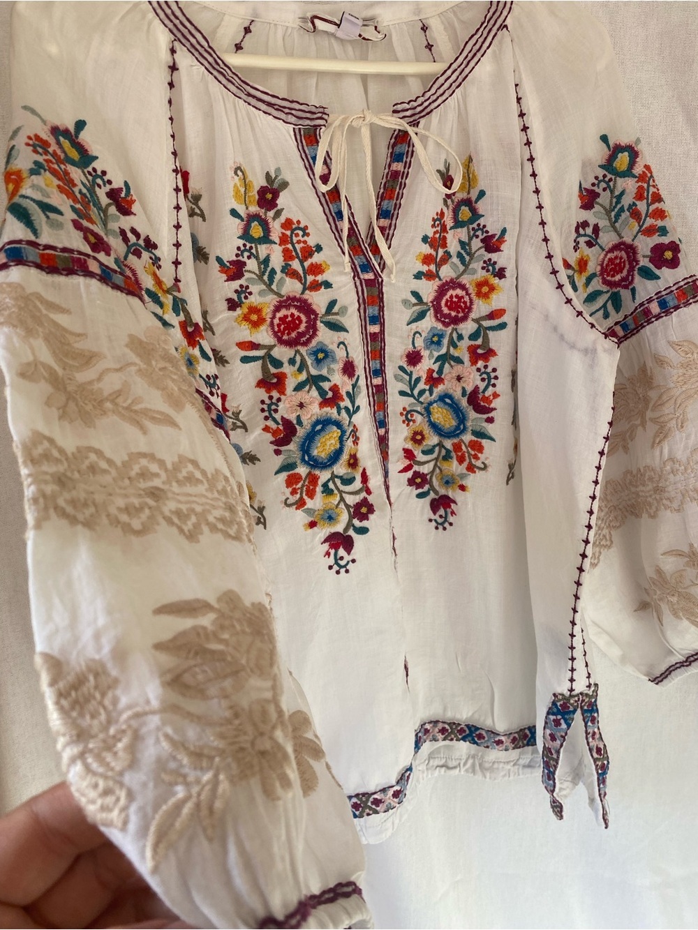 NWOT Johnny Was white Allegra peasant blouse colorful floral embroidery size L - Picture 4 of 16